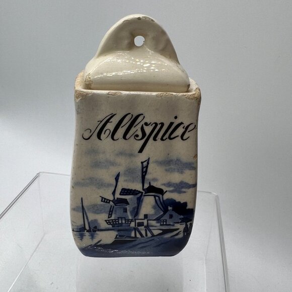 Vintage Blue White Delft Style Windmill Porcelain Spice Jar Allspice Germany - Picture 7 of 10